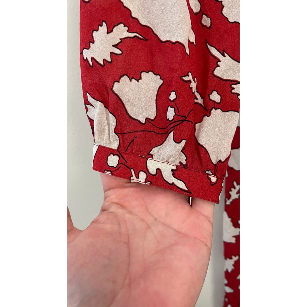 RAQUEL ALLEGRA RED LEAF PRINT DRESS S - Picture 5 of 8